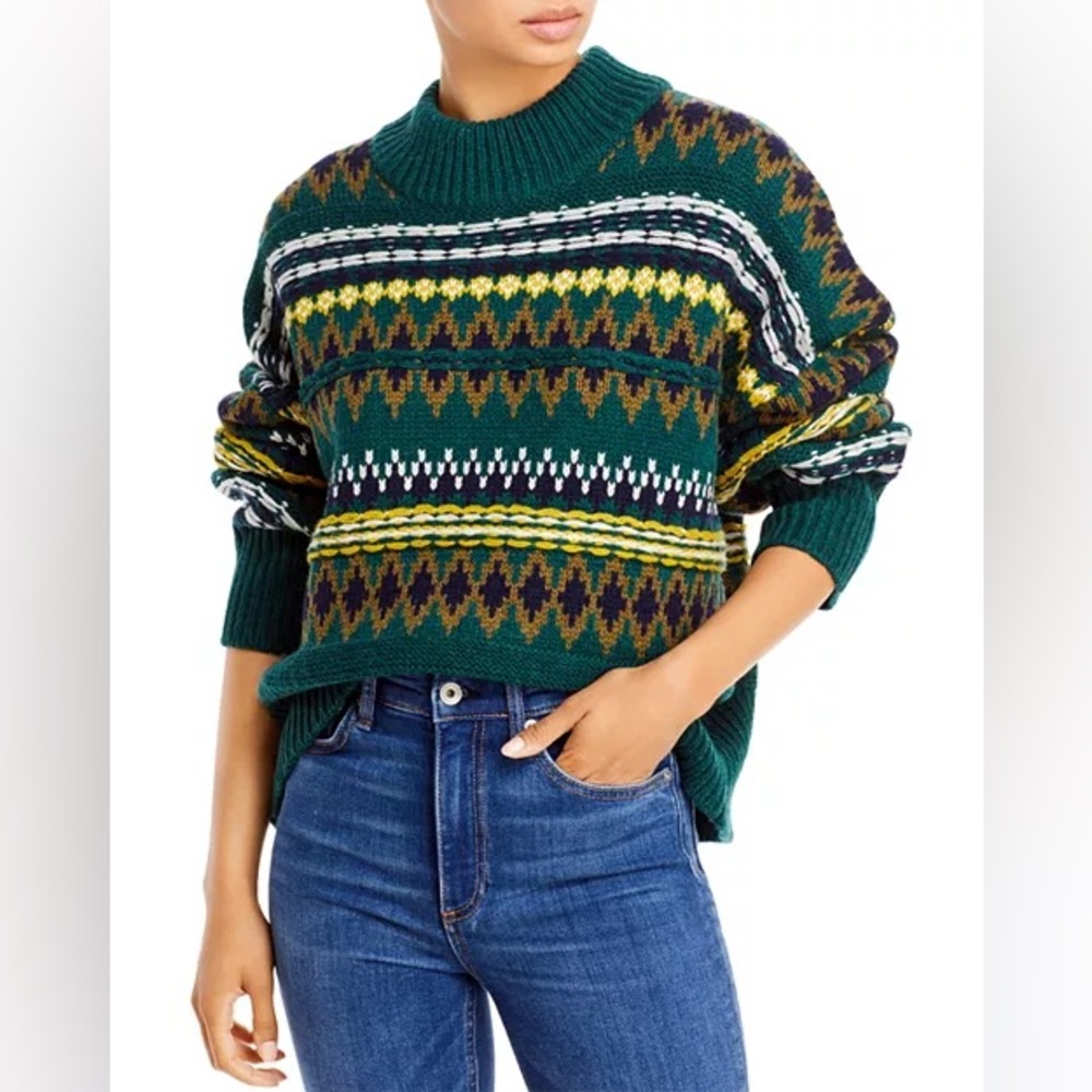 Rag & Bone Willow Fair Isle Sweater in Green 100% Wool. Medium